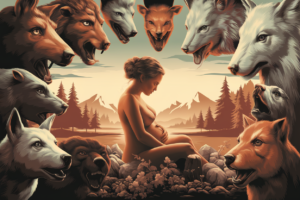 Artistic representation of childbirth and motherhood